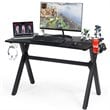 Pemberly Row Contemporary MDF and Steel Computer Desk with Cup Holder in Black