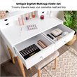 Pemberly Row MDF and Pine Wood Vanity Table Set with Cushioned Stool in White