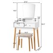Pemberly Row MDF and Pine Wood Vanity Table Set with Cushioned Stool in White