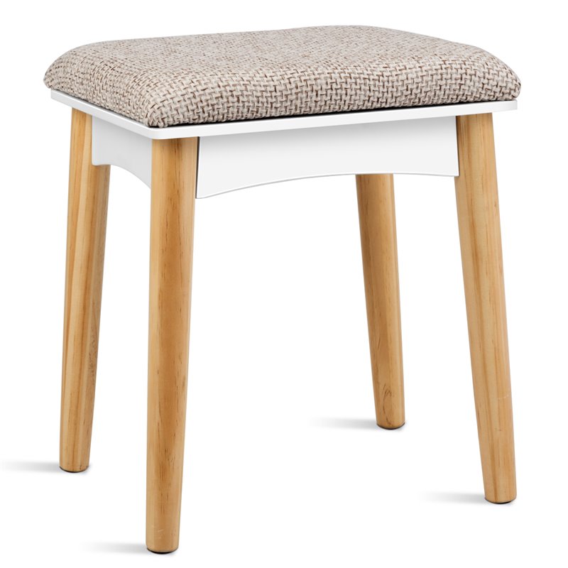 Pemberly Row MDF and Pine Wood Vanity Table Set with Cushioned Stool in White