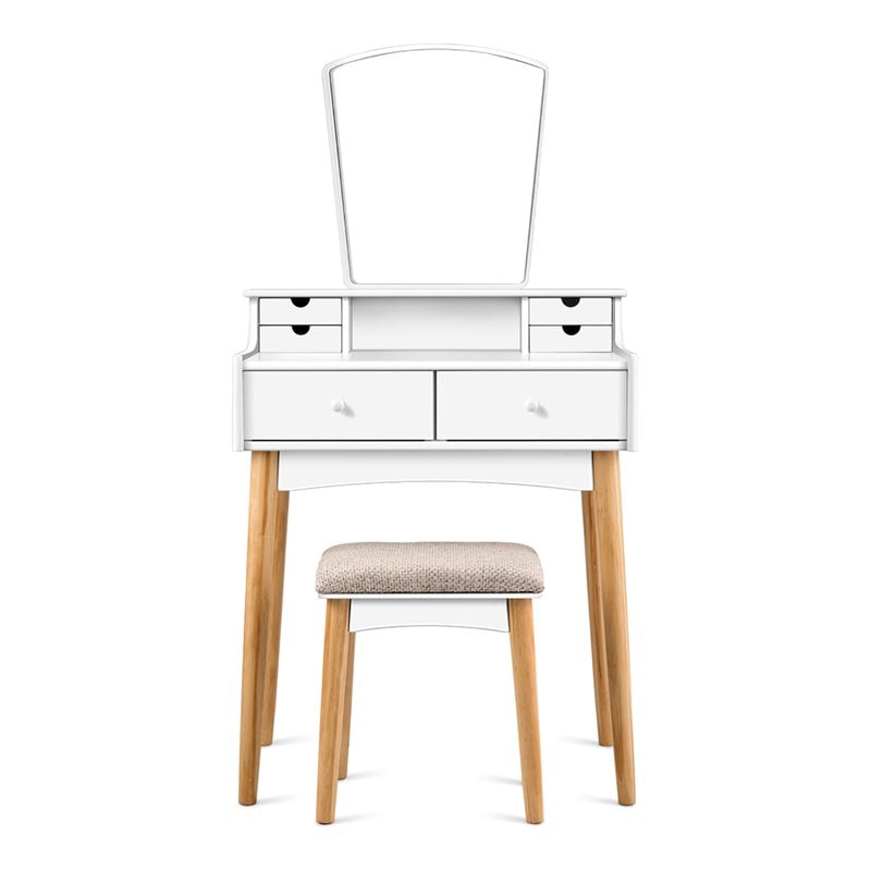 Pemberly Row MDF and Pine Wood Vanity Table Set with Cushioned Stool in White