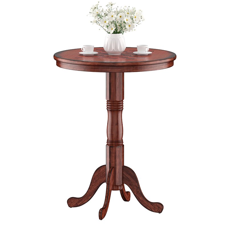 Pemberly Row 3-Pc MDF Pub Set w/ Round Bar Height Table & 2 Bar Stools in Brown