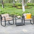 Pemberly Row 3-piece Patio Conversation Set with Cushioned Sofa in Beige