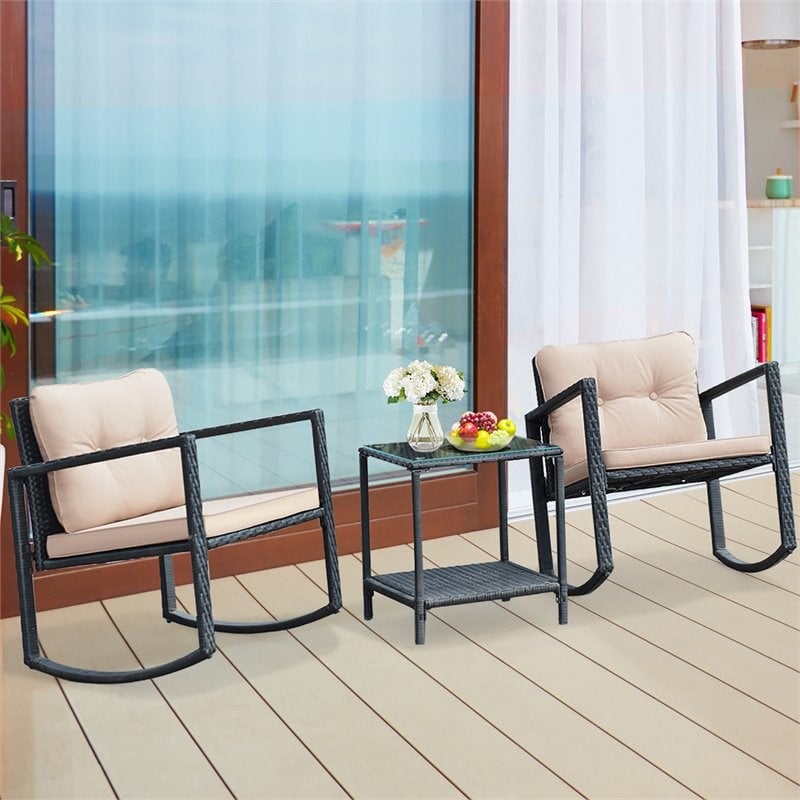 Pemberly Row 3-piece Patio Conversation Set with Cushioned Sofa in Beige