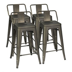 Pemberly Row 24&quot Metal Bar Stools with Low Back in Gun Gray (Set of 4)