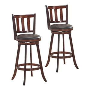 Pemberly Row 29.5&quot PU Swivel Bar Stool with High Back in Nut Brown (Set of 2)