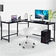 Pemberly Row Iron L-Shaped Corner Computer Desk w/ Adjustable Leg Pads in Black