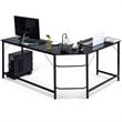 Pemberly Row Iron L-Shaped Corner Computer Desk w/ Adjustable Leg Pads in Black