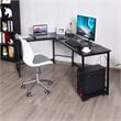 Pemberly Row Iron L-Shaped Corner Computer Desk w/ Adjustable Leg Pads in Black