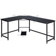 Pemberly Row Iron L-Shaped Corner Computer Desk w/ Adjustable Leg Pads in Black
