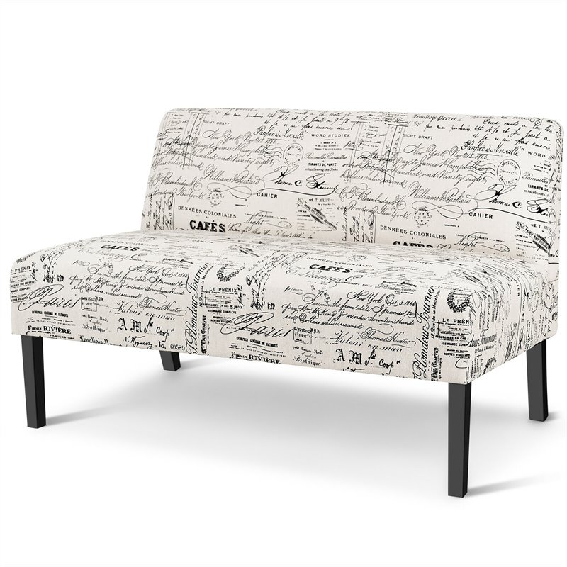 Pemberly Row Contemporary Wood and Sponge Armless Loveseat Sofa in Beige/Black