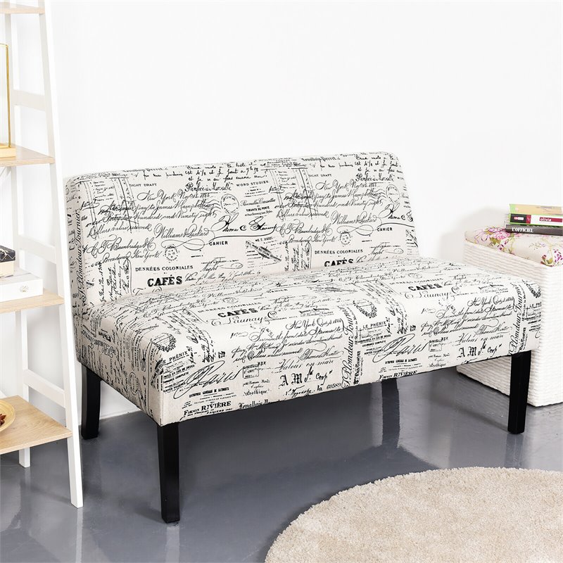 Pemberly Row Contemporary Wood and Sponge Armless Loveseat Sofa in Beige/Black