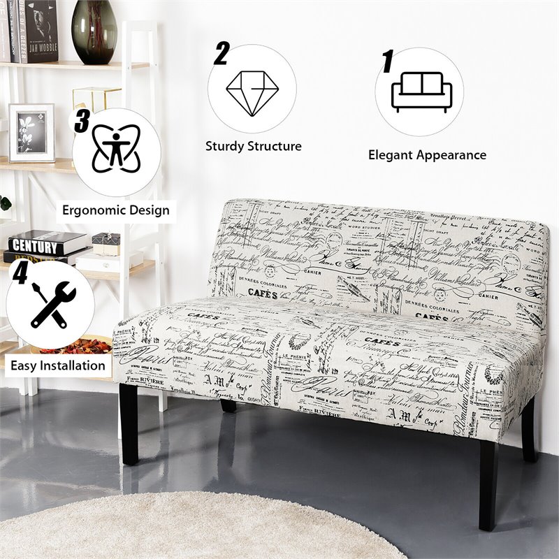 Pemberly Row Contemporary Wood and Sponge Armless Loveseat Sofa in Beige/Black