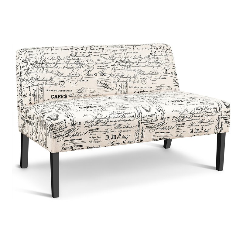 Pemberly Row Contemporary Wood and Sponge Armless Loveseat Sofa in Beige/Black