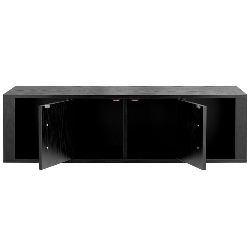 Pemberly Row Particle Board Wall Mounted Floating Hutch with 2 Doors in Black