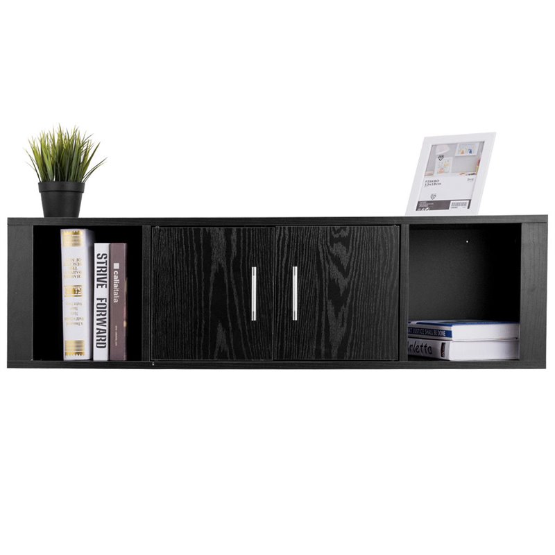 Pemberly Row Particle Board Wall Mounted Floating Hutch with 2 Doors in Black