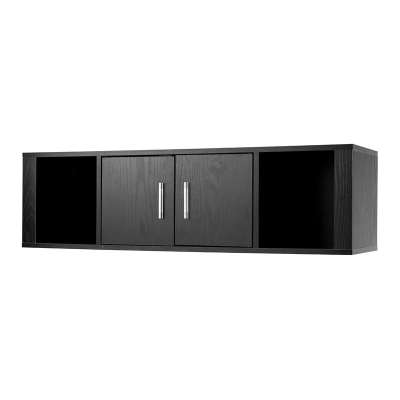 Pemberly Row Particle Board Wall Mounted Floating Hutch with 2 Doors in Black