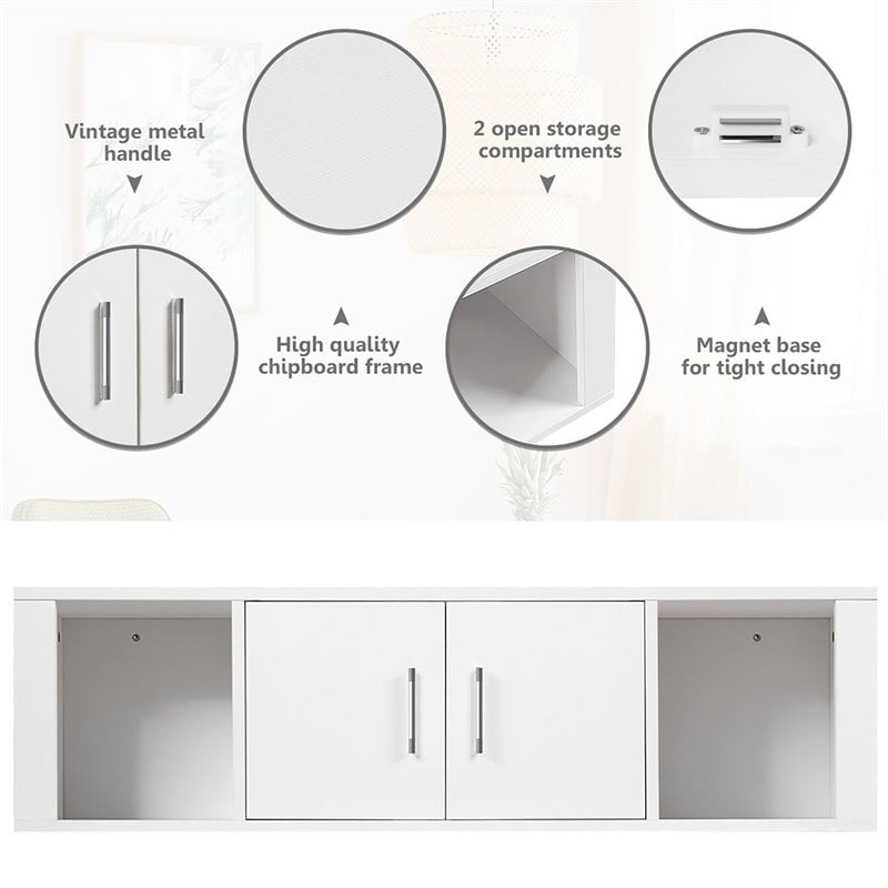 Pemberly Row Chipboard Wall Mounted Floating Hutch with 2 Doors in White