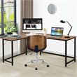 Pemberly Row Iron L-Shaped Corner Computer Desk w/ Adjustable Leg Pads in Brown