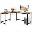 Pemberly Row Iron L-Shaped Corner Computer Desk w/ Adjustable Leg Pads in Brown