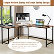 Pemberly Row Iron L-Shaped Corner Computer Desk w/ Adjustable Leg Pads in Brown