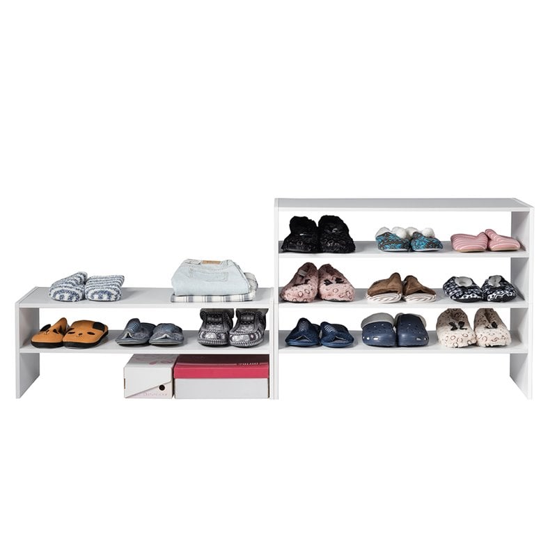 Pemberly Row 3-piece MDF Stackable Shoe Rack with 2-tier Storage Shelf in White