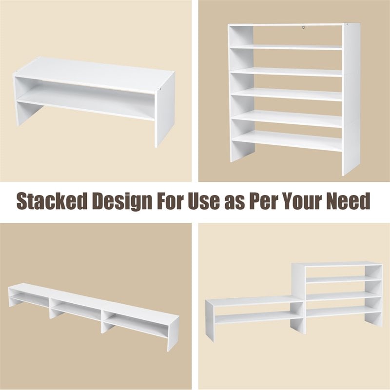 Pemberly Row 3-piece MDF Stackable Shoe Rack with 2-tier Storage Shelf in White