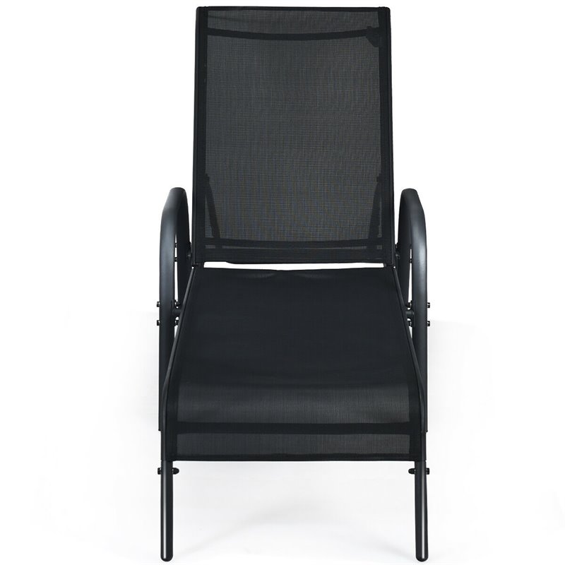 Pemberly Row Steel & Fabric Patio Lounge Chair with Adjustable Backrest in Black