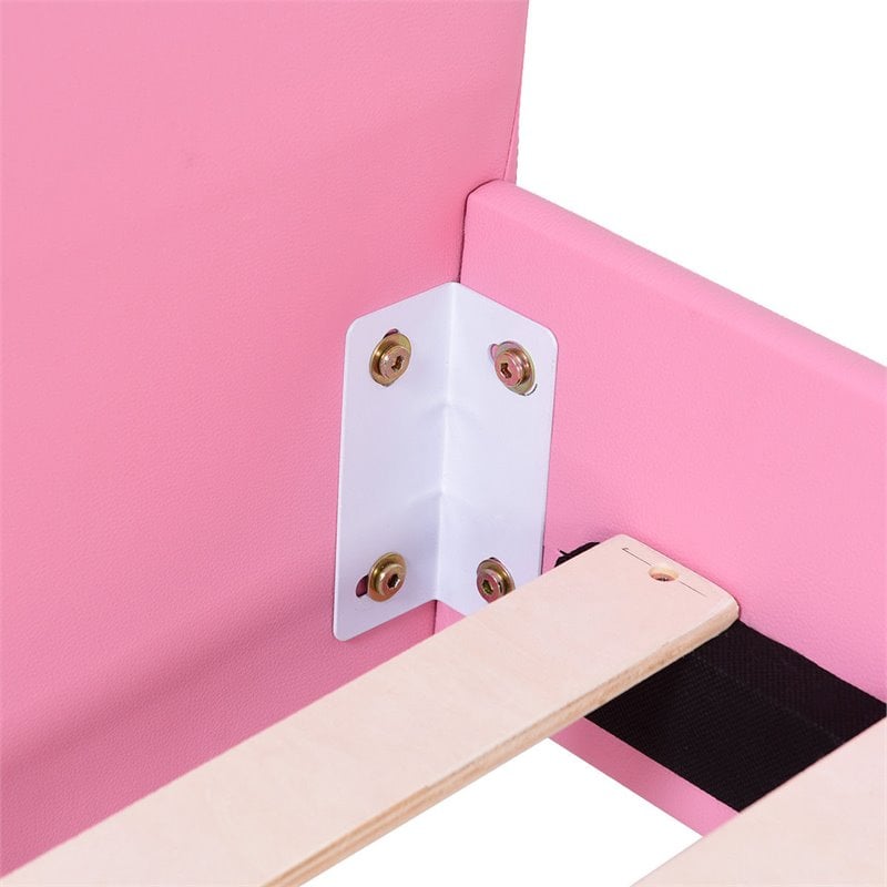 Pemberly Row Plywood PU Upholstered Platform Kids Princess Toddler Bed in Pink