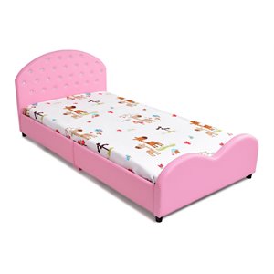 Pemberly Row Plywood PU Upholstered Platform Kids Princess Toddler Bed in Pink