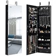 Pemberly Row Wall/Door Mounted Full-length Mirror Jewelry Cabinet in Black