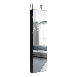 Pemberly Row Wall/Door Mounted Full-length Mirror Jewelry Cabinet in Black