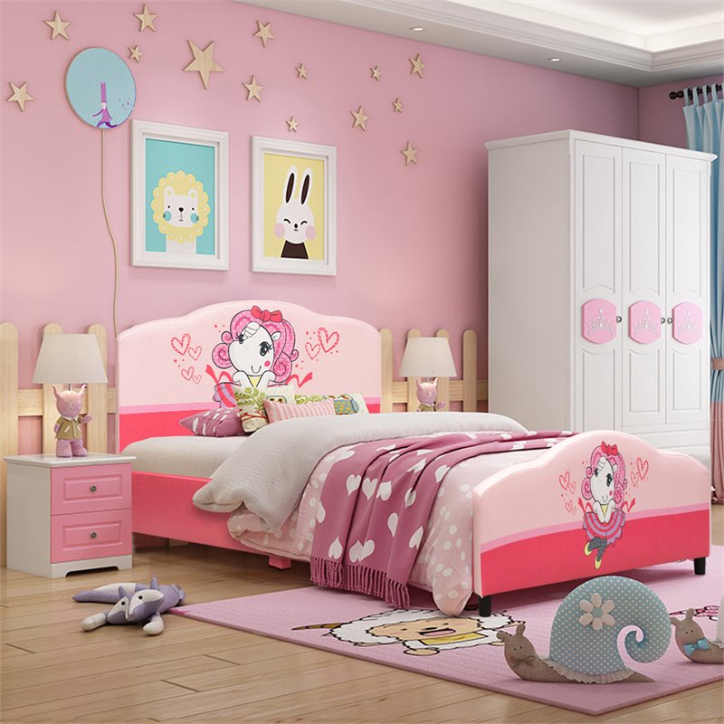 Pemberly Row Wood & Sponge Platform Kids Toddler Bed For Girls in Pink
