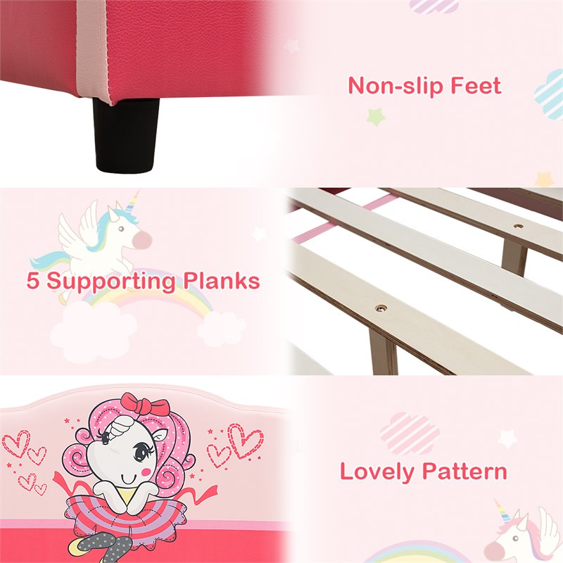 Pemberly Row Wood & Sponge Platform Kids Toddler Bed For Girls in Pink