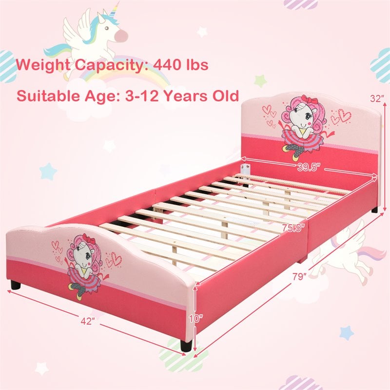Pemberly Row Wood & Sponge Platform Kids Toddler Bed For Girls in Pink