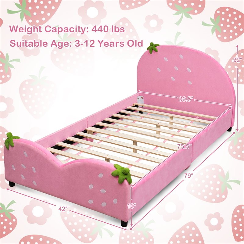 Pemberly Row MDF & Velvet Platform Kids Toddler Bed with 13 Ribs in Pink