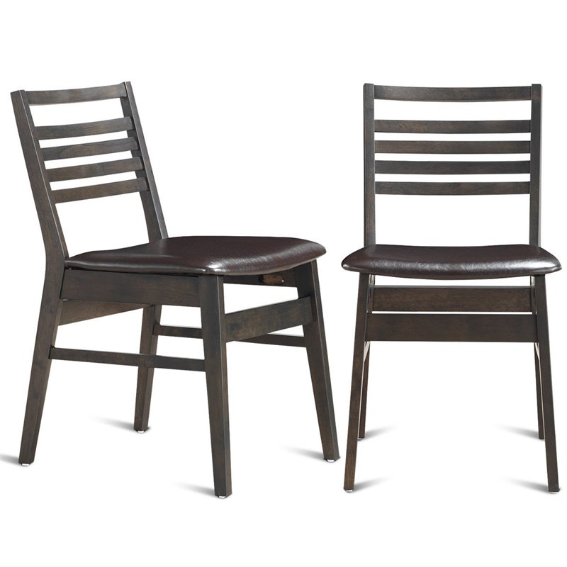 Pemberly Row PU & Wood Armless Dining Side Chairs in Brown (Set of 2)