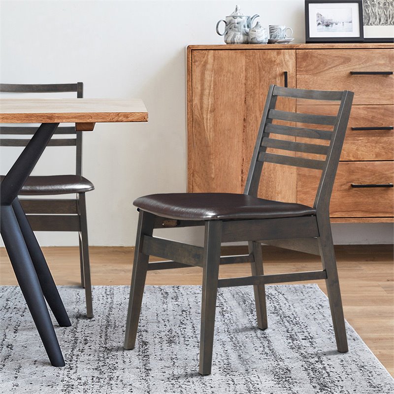 Pemberly Row PU & Wood Armless Dining Side Chairs in Brown (Set of 2)