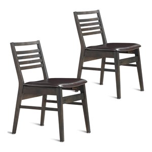Pemberly Row PU & Wood Armless Dining Side Chairs in Brown (Set of 2)