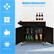 Pemberly Row MDF Pine and Rubber Wood Rolling Kitchen Island Cart in Brown