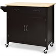 Pemberly Row MDF Pine and Rubber Wood Rolling Kitchen Island Cart in Brown