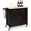 Pemberly Row MDF Pine & Rubber Wood Rolling Kitchen Island Cart in Brown Finish