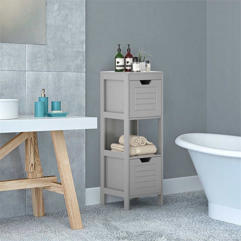 Pemberly Row P2 MDF and NC Paint Floor Cabinet with 2 Drawers in Gray