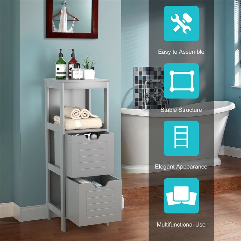 Pemberly Row P2 MDF and NC Paint Floor Cabinet with 2 Drawers in Gray