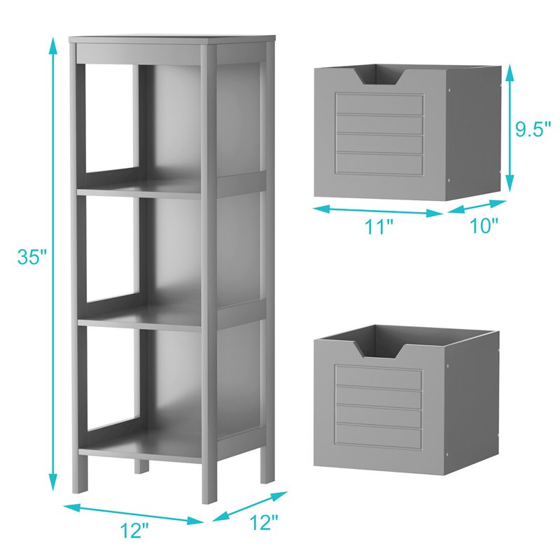 Pemberly Row P2 MDF and NC Paint Floor Cabinet with 2 Drawers in Gray