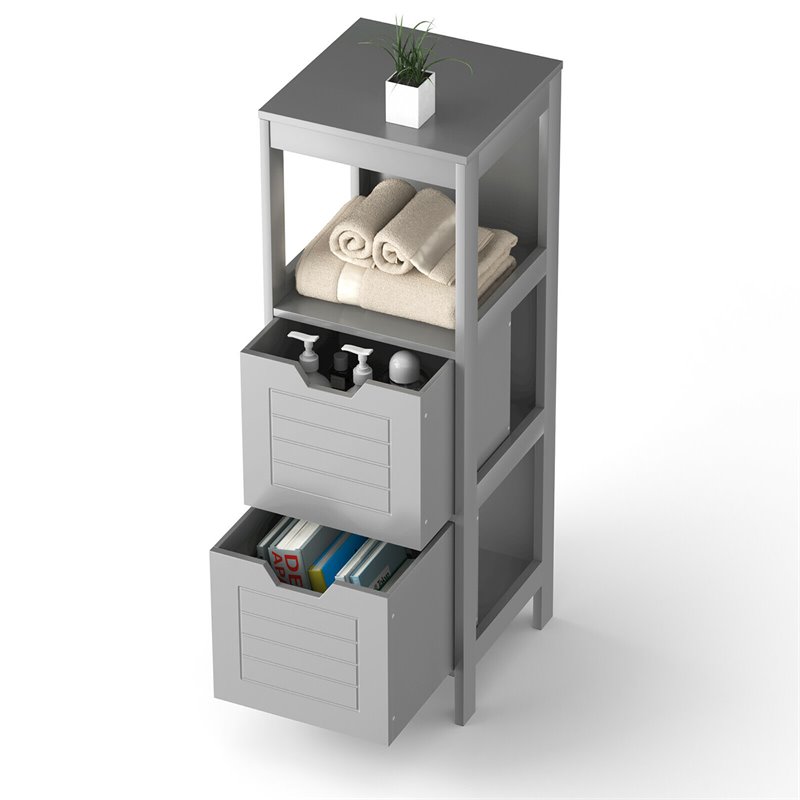 Pemberly Row P2 MDF and NC Paint Floor Cabinet with 2 Drawers in Gray