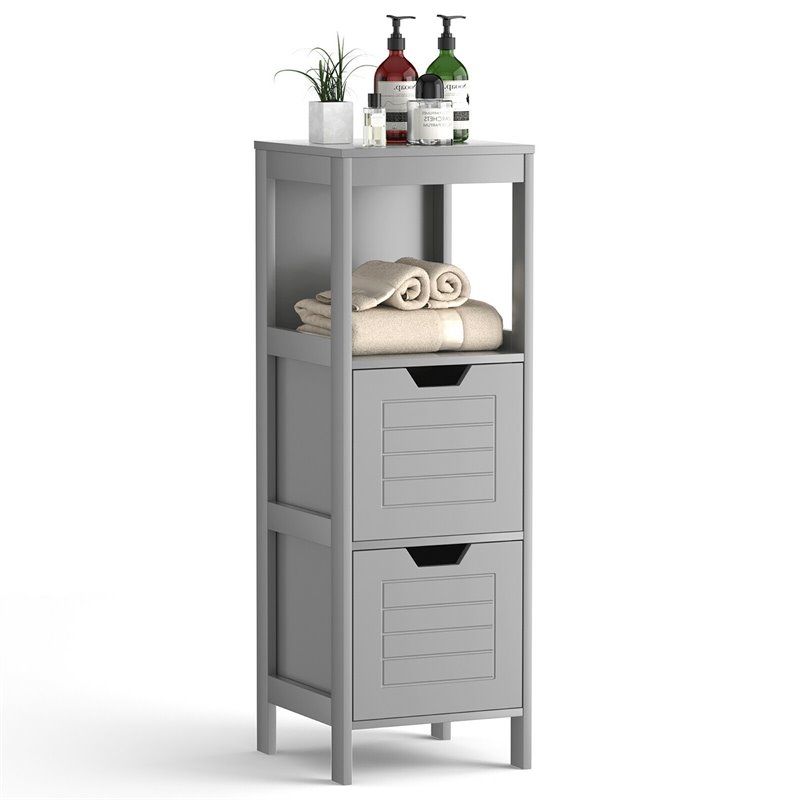 Pemberly Row P2 MDF and NC Paint Floor Cabinet with 2 Drawers in Gray