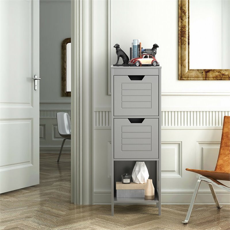 Pemberly Row P2 MDF and NC Paint Floor Cabinet with 2 Drawers in Gray