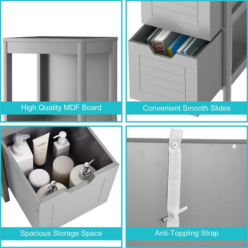 Pemberly Row P2 MDF and NC Paint Floor Cabinet with 2 Drawers in Gray