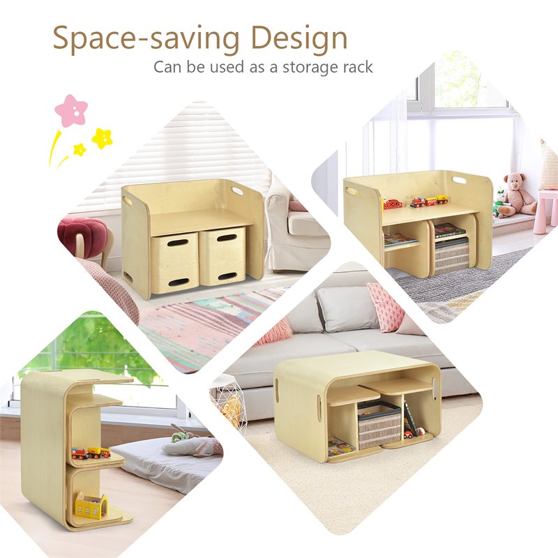 Pemberly Row 3-piece Contemporary Birch Wood Kids Table & Chair Set in Natural